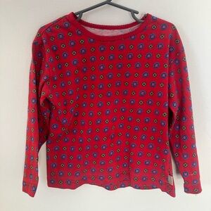 90s Esprit Red Kids Long Sleeve Tee with Blue Floral Pattern